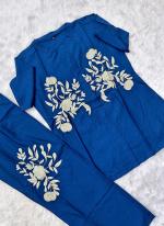 Imported Royal Blue Casual Wear Embroidery Work Readymade Cord Set